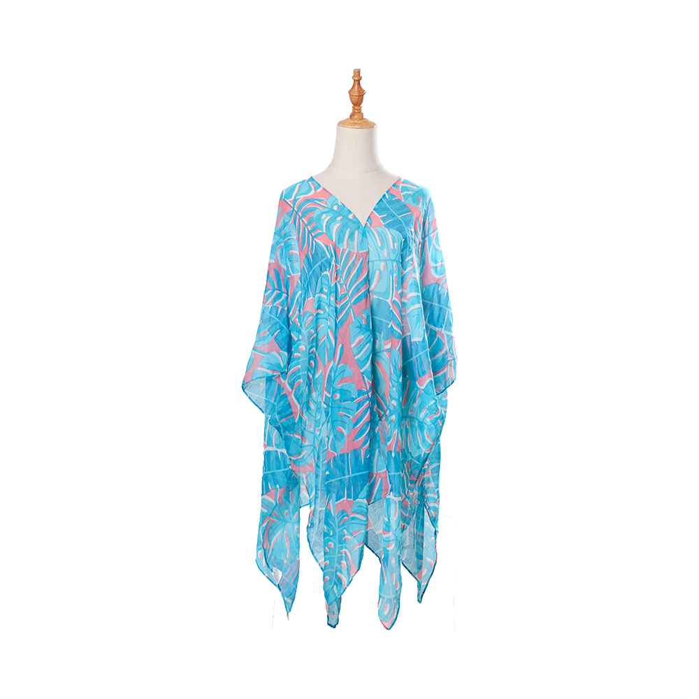 100 % voile til kvinder strand cover up badedragt kimono med boheme blomsterprint, løst fritidstøj