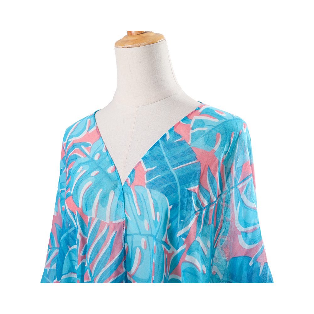 100 % voile til kvinder strand cover up badedragt kimono med boheme blomsterprint, løst fritidstøj