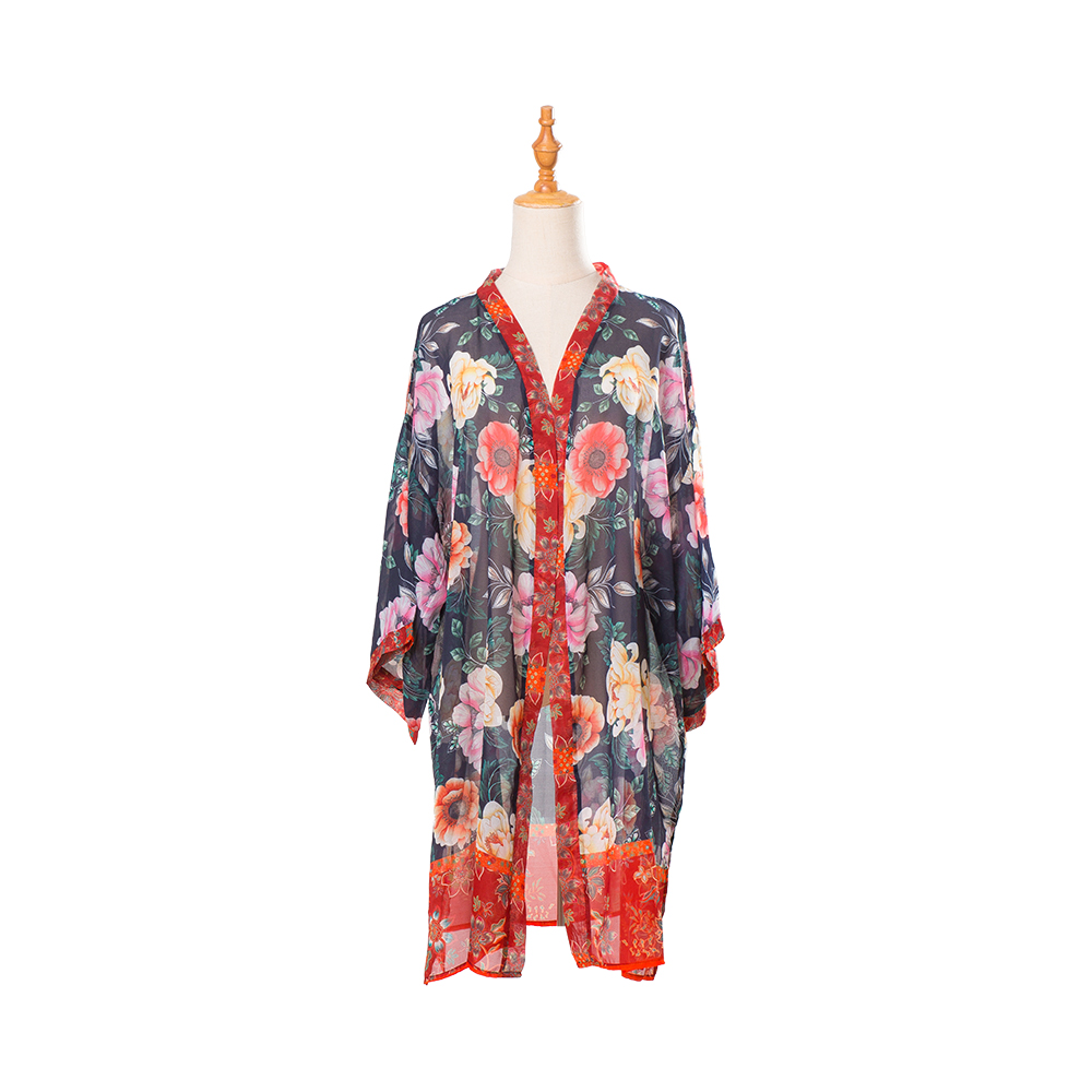 Kimonoer til kvinder sommer strand cover up gennemsigtig cardigan chiffon blomster cover up løs afslappet top bluse