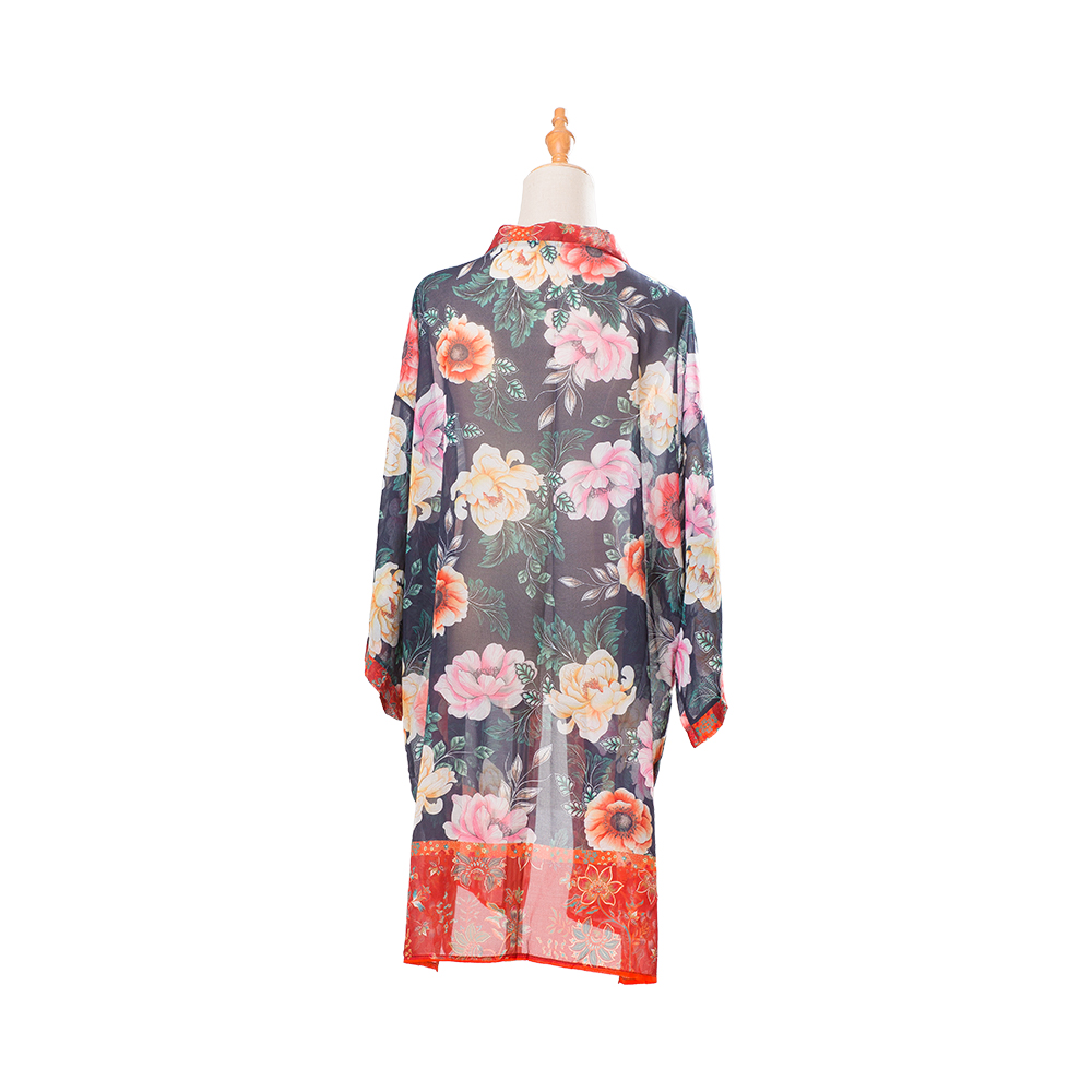 Kimonoer til kvinder sommer strand cover up gennemsigtig cardigan chiffon blomster cover up løs afslappet top bluse