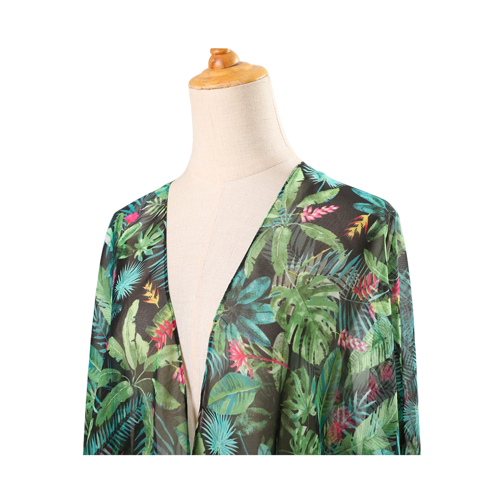 100% polyester dame sommer cardigan chiffon blomster dække op løs afslappet top bluse