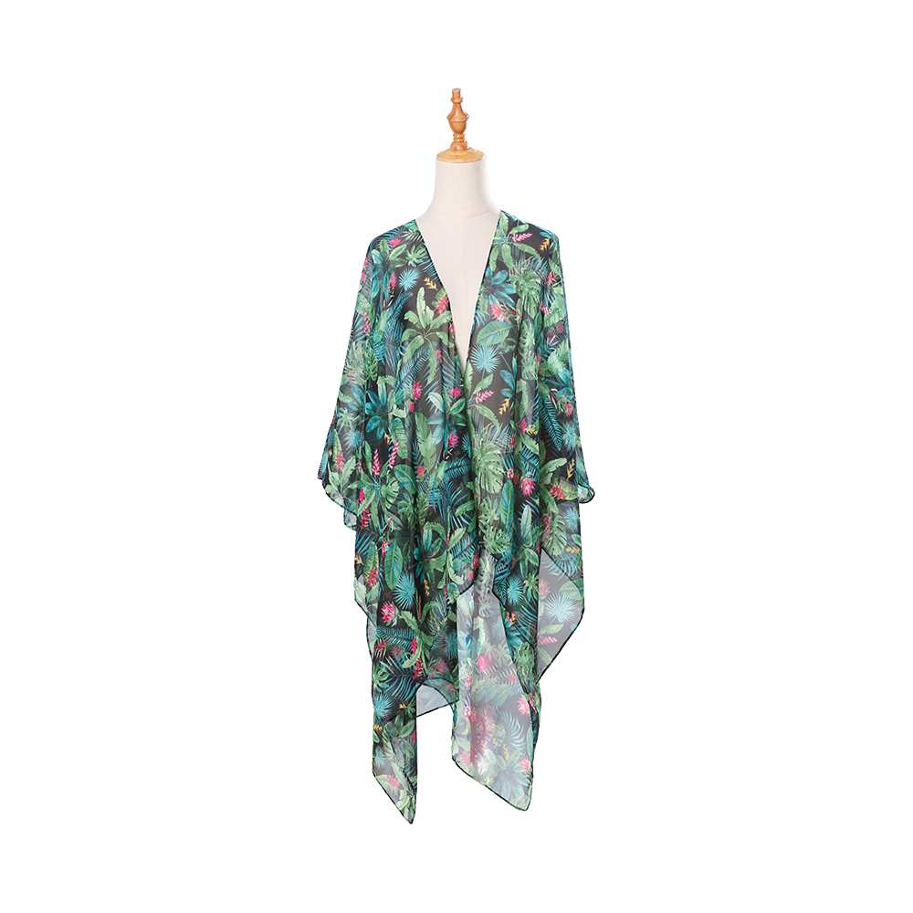 100% polyester dame sommer cardigan chiffon blomster dække op løs afslappet top bluse