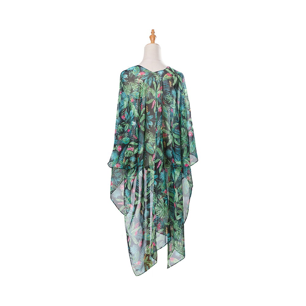 100% polyester dame sommer cardigan chiffon blomster dække op løs afslappet top bluse