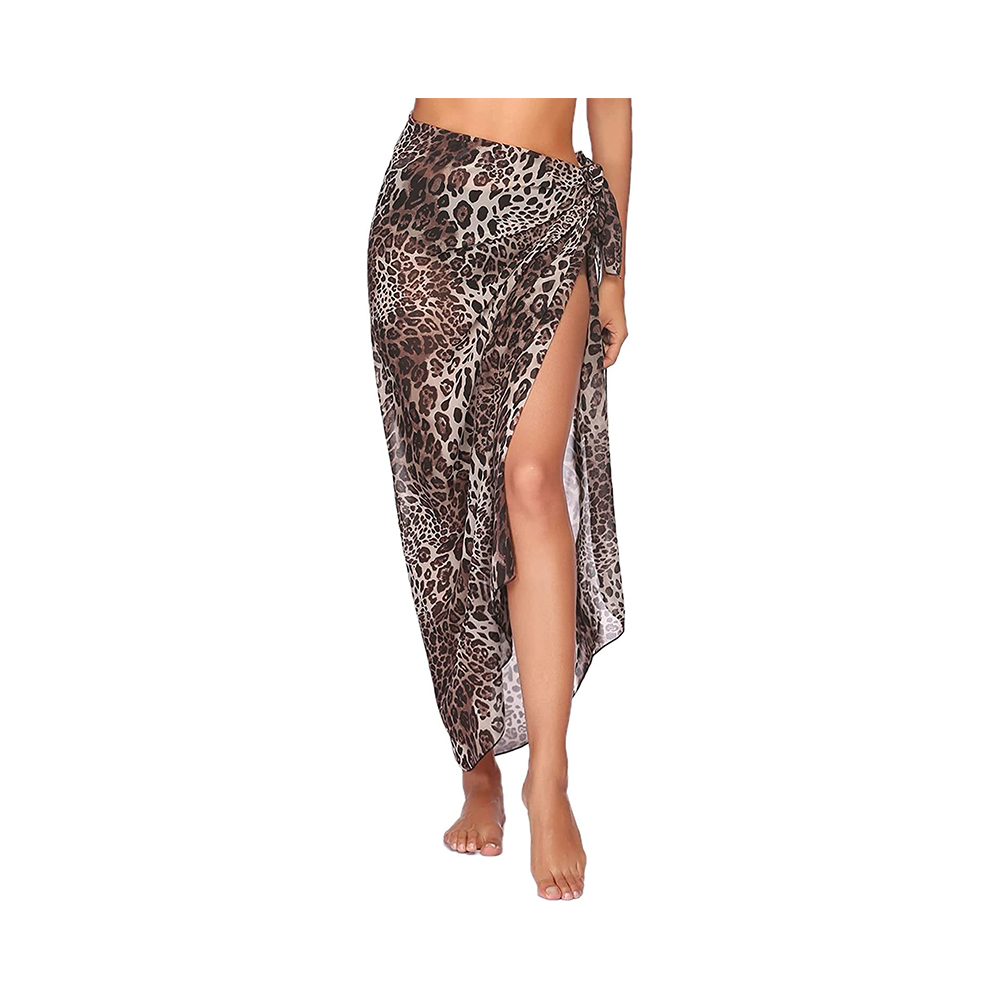 Udskrivning leopard kvinders badedragt cover up sommer strand sarong wrap nederdel chiffon badetøj bikini cover-ups