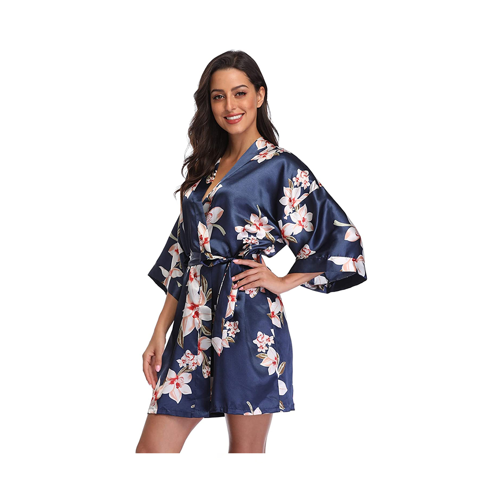 Satin kvinder blomstertryk korte kimonoer brudepiger kort satin kimono nattøj til bryllupsfest