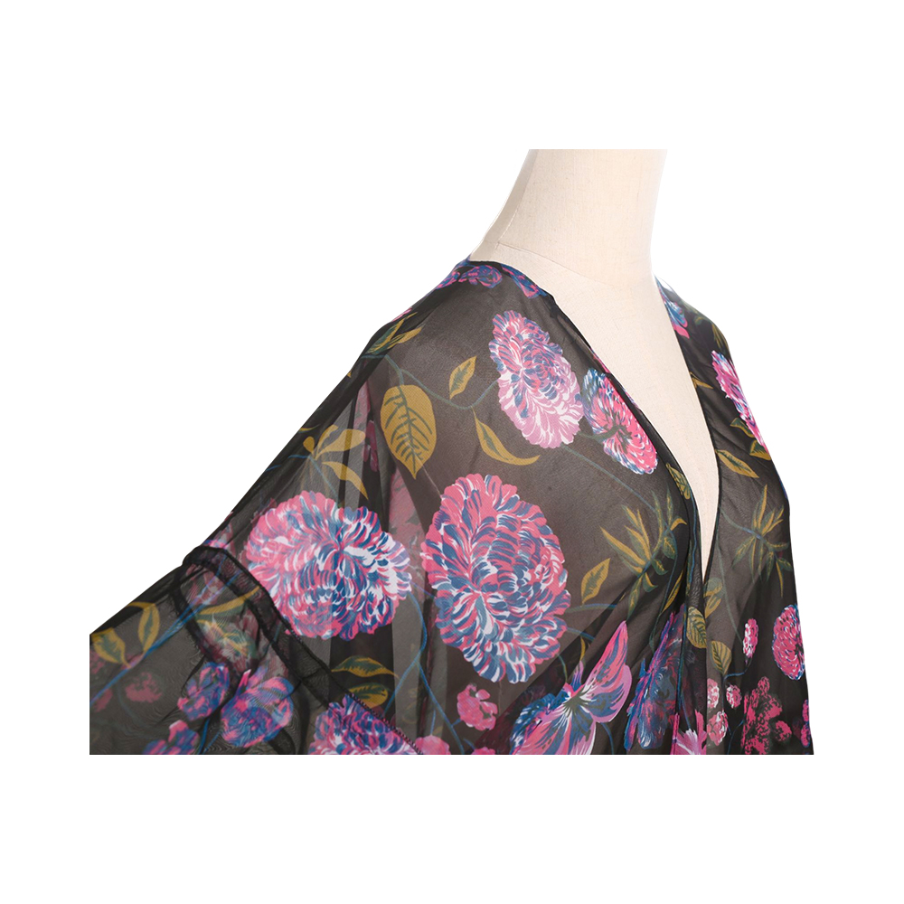 Dame blomsterprint pufærmer chiffon kimono cardigan løs overdækket afslappet bluse toppe