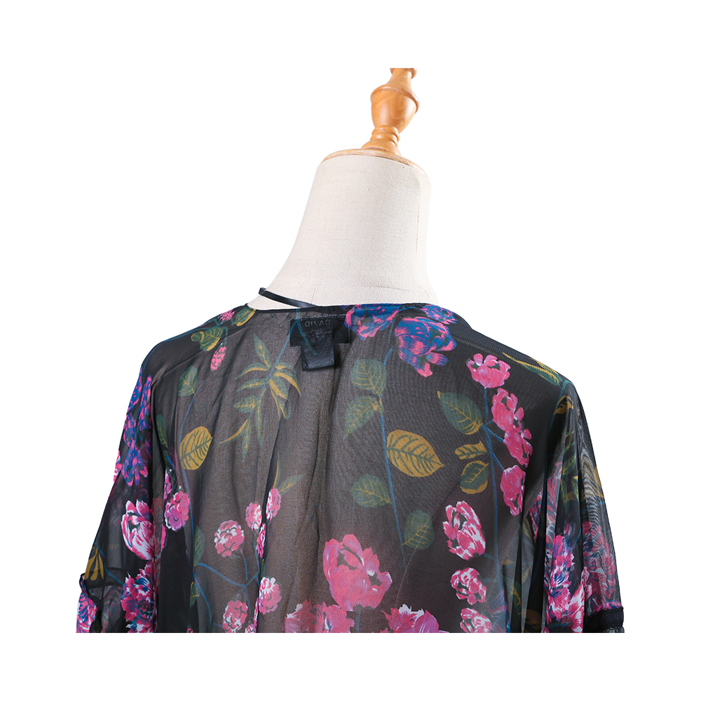 Dame blomsterprint pufærmer chiffon kimono cardigan løs overdækket afslappet bluse toppe