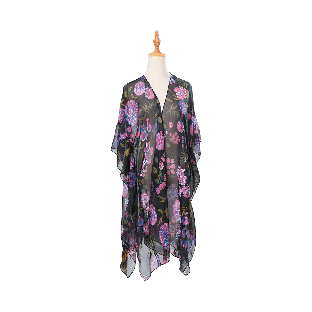 Dame blomsterprint pufærmer chiffon kimono cardigan løs overdækket afslappet bluse toppe